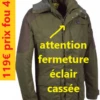 VESTE SNIPER VERNEY-CARRON KAKI "ATTENTION DEFAUT" Fermeture éclair Cassée XL LVVE100XL